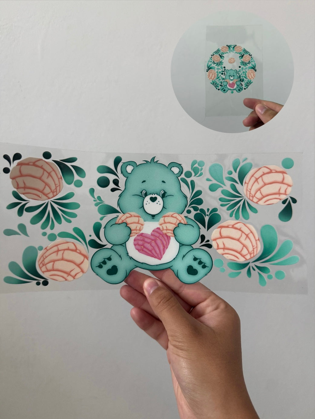 Carebear concha wrap w/ lid topper design