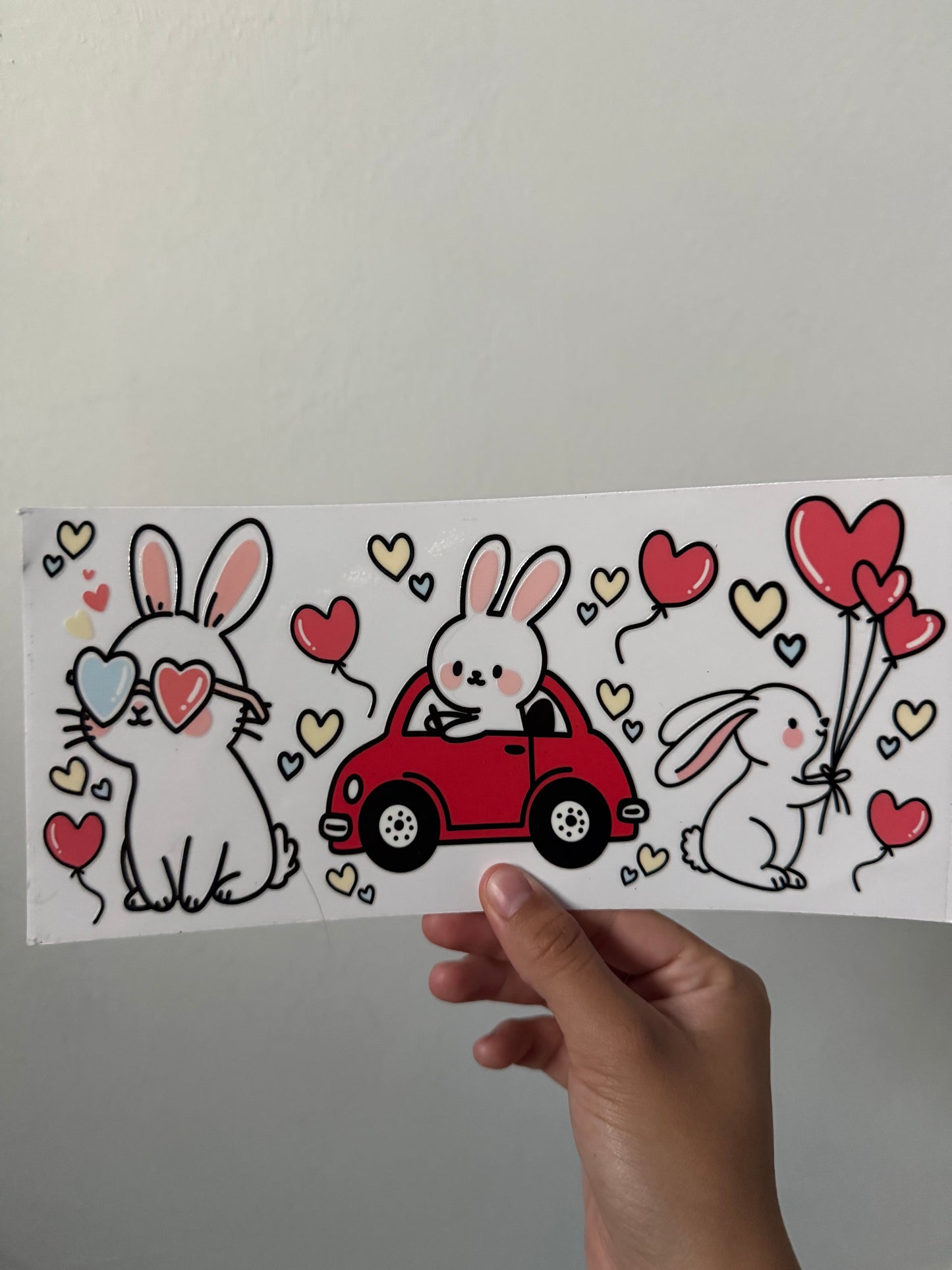 Hearts Bunny in car wrap