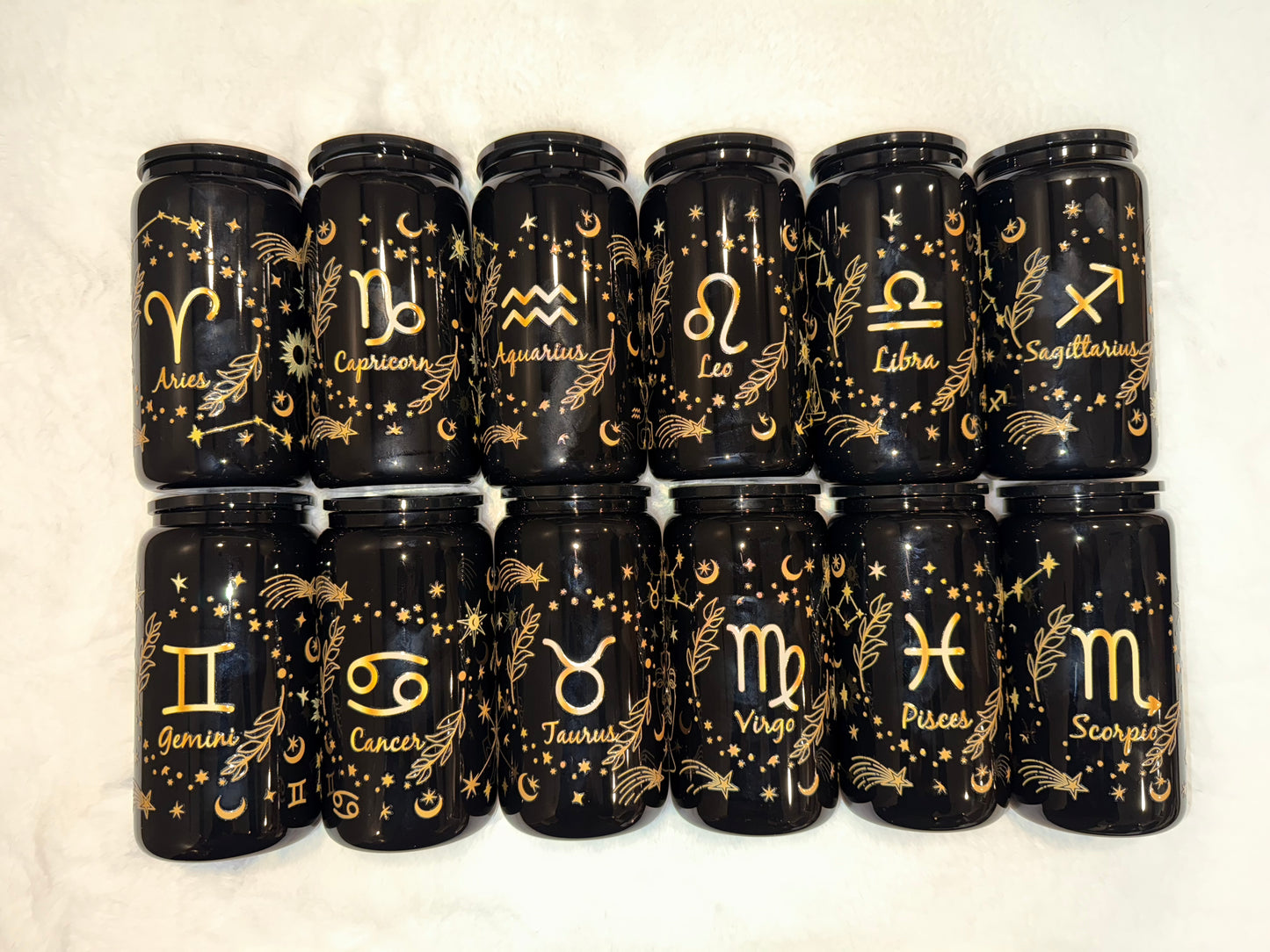 16oz Black Colored Glass Zodiac Sign Cups