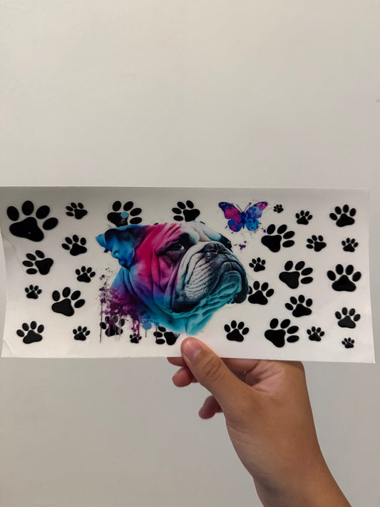 Colorful English bulldog butterfly wrap