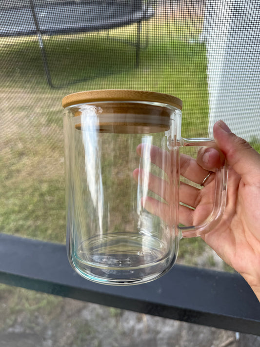 15oz Glass Snowglobe Mug w/ bamboo lid