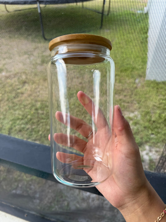 16oz Regular Glass Cup w/ bamboo lid